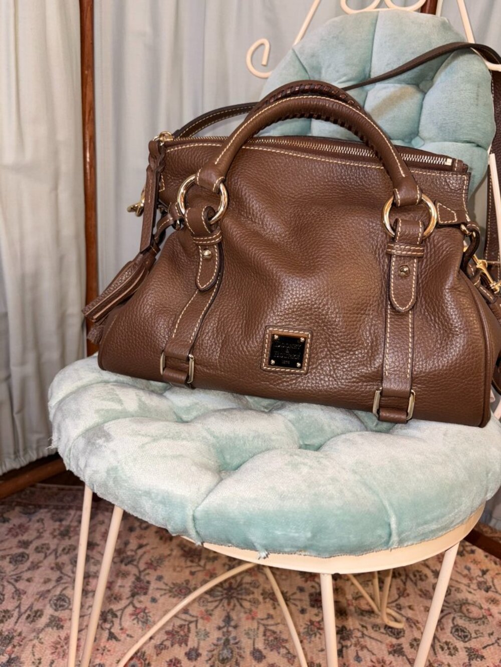 Dooney & Bourke Florentine Leather Satchel Large Brown Pebbled Leather Bag Red L